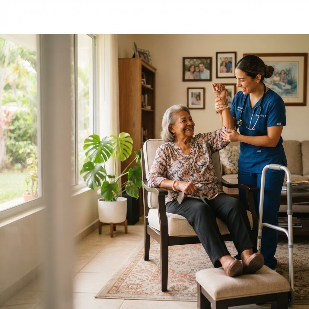 Enfermera puertorriqueña brindando cuidado en el hogar